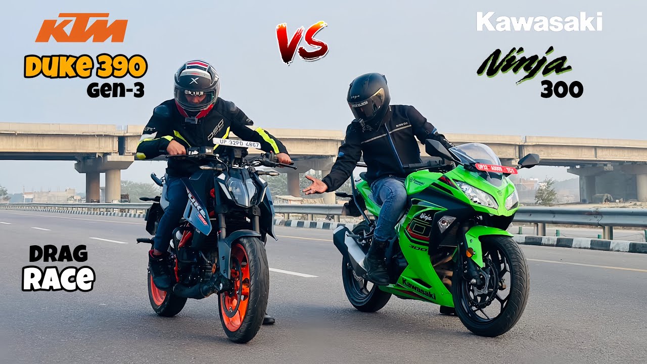 ktm duke 390 gen-3 vs Kawasaki ninja 300 | DRAG RACE | shocking result 😱