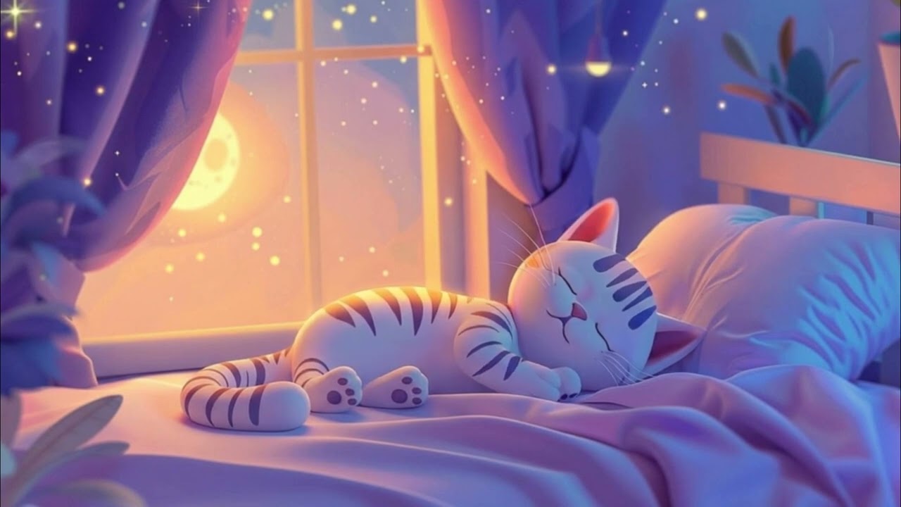 Baby Lullaby Music No Words 💤 Sleeping Kitten Under the Moon | Calm Bedtime Sounds