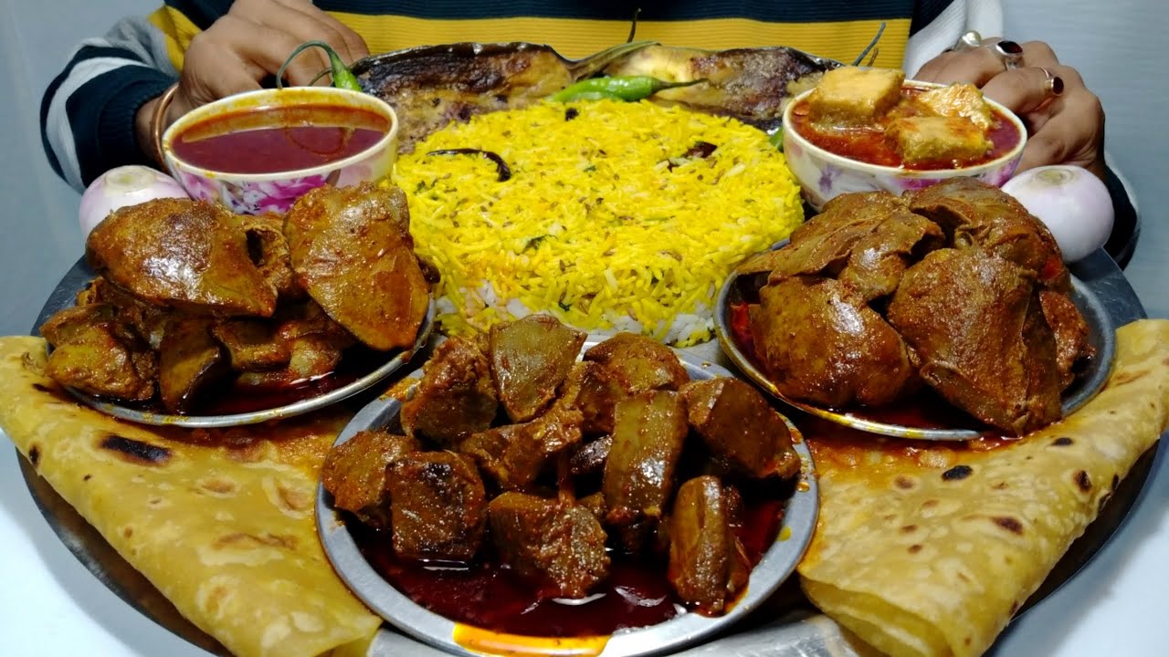 Eating Mutton Liver Curry, Chicken Liver Curry, Dhokar Dalna, Paratha, Rice 🍚 Asmr Food Mukbang