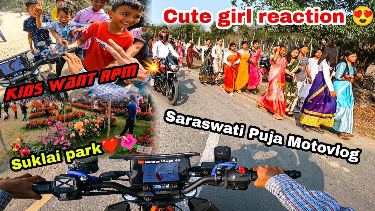 Saraswati Puja 2024✨Cute girl reaction on duke 390😍🥵 kid's want RPM💥🔥 Hyper ride⚡🚀