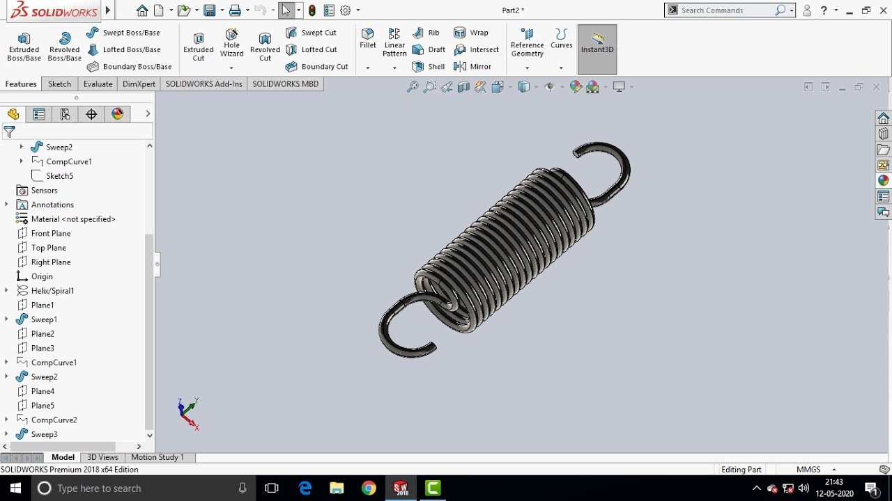Simple way of 3-D modeling of Helical Extension Spring in SolidWorks.
