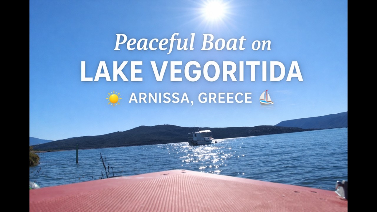 Peaceful Boat on Lake Vegoritida, Arnissa Greece | Relaxing Water & Sun Reflections