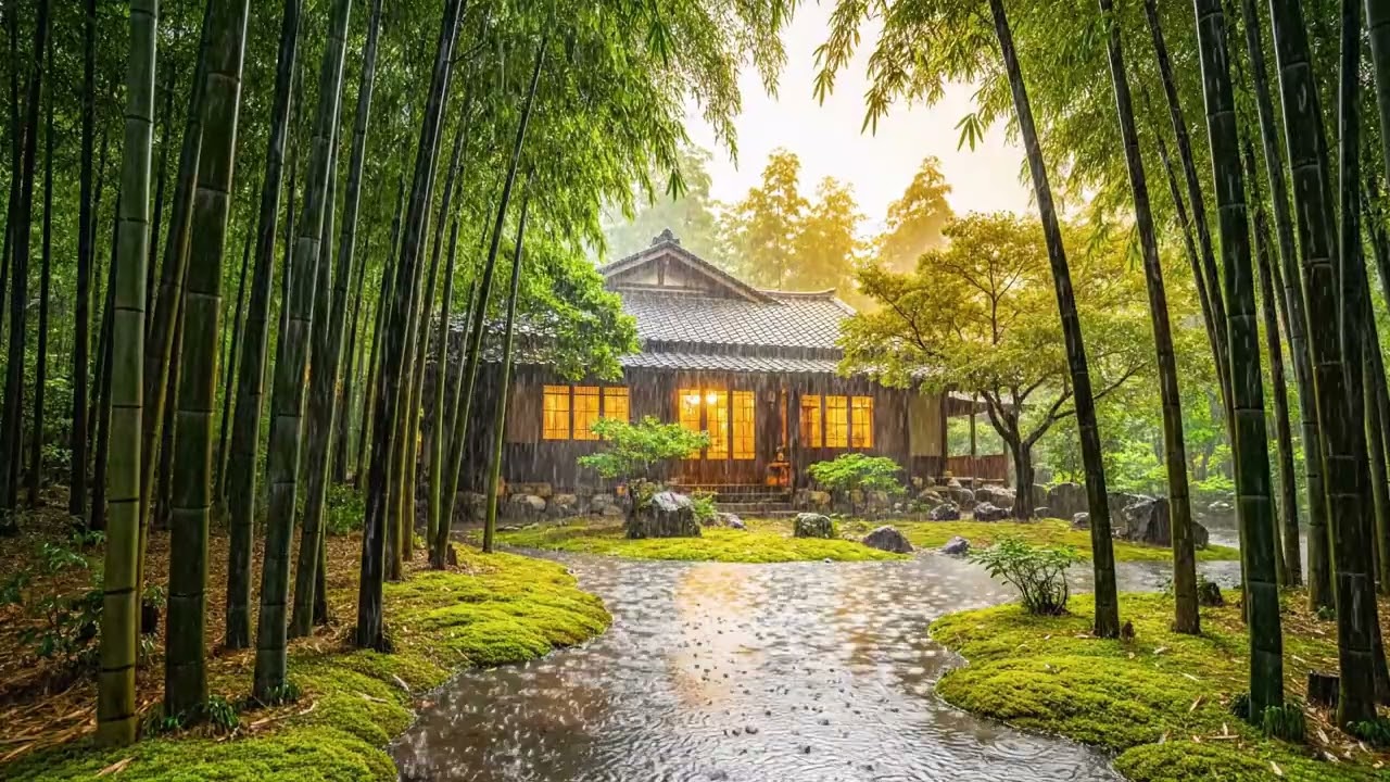 Serene Rain Therapy Bamboo Forest Rice Terraces Rain Sound ASMR