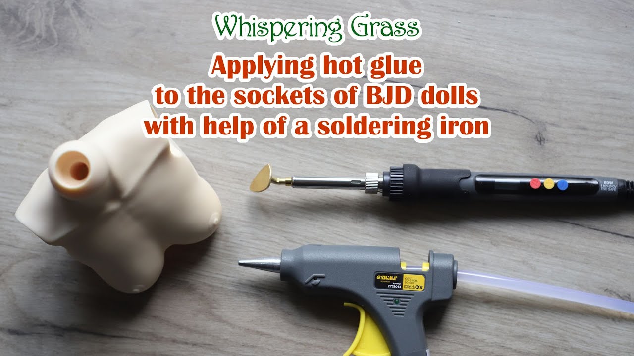 Applying hot glue to the sockets of BJD dolls with help of a soldering iron