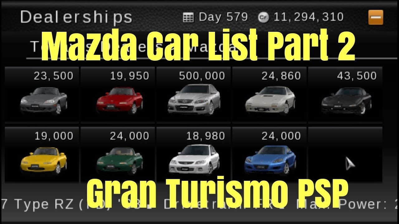 Gran Turismo PSP: Mazda Car List Part 2