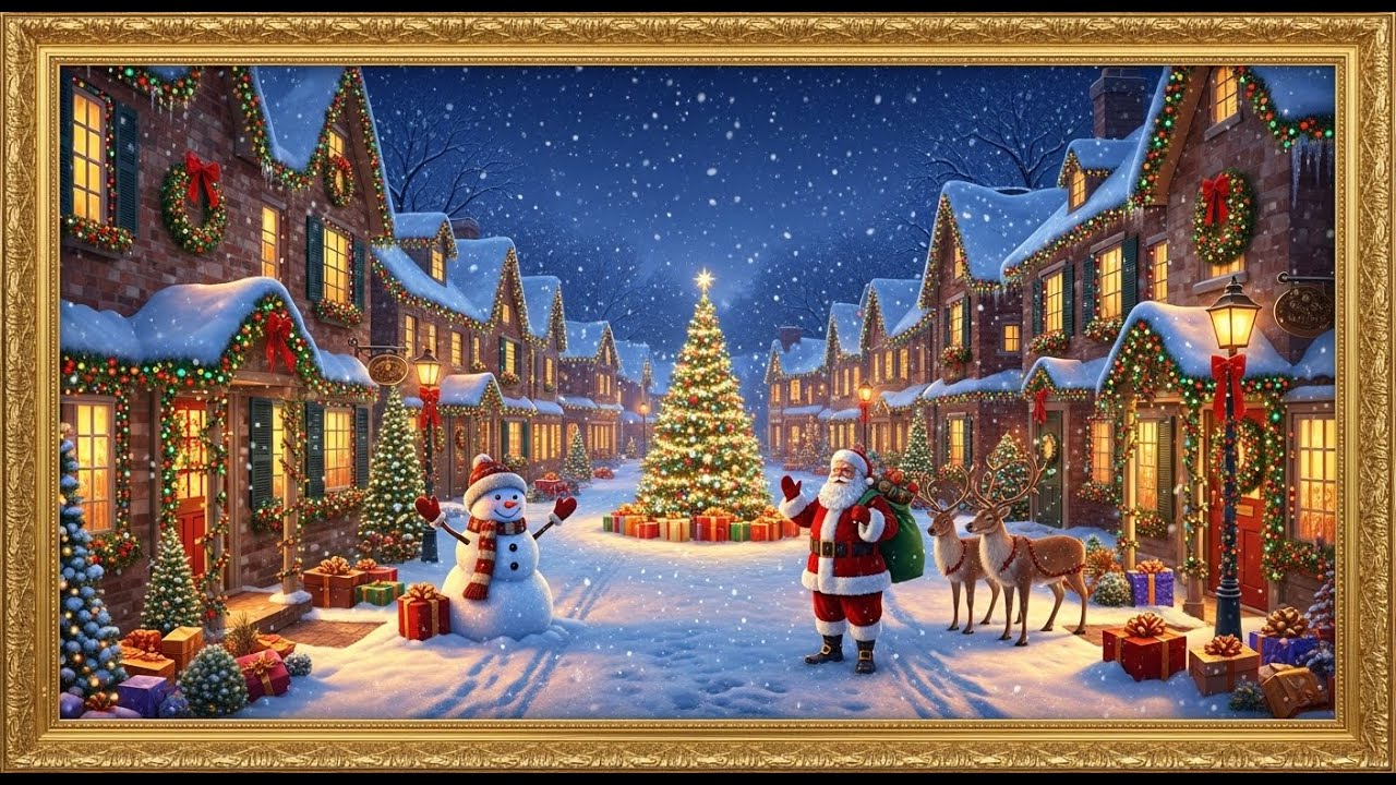 Frame TV Art - Frame Art TV with Music: The Magical Christmas Village A Night of Festive
