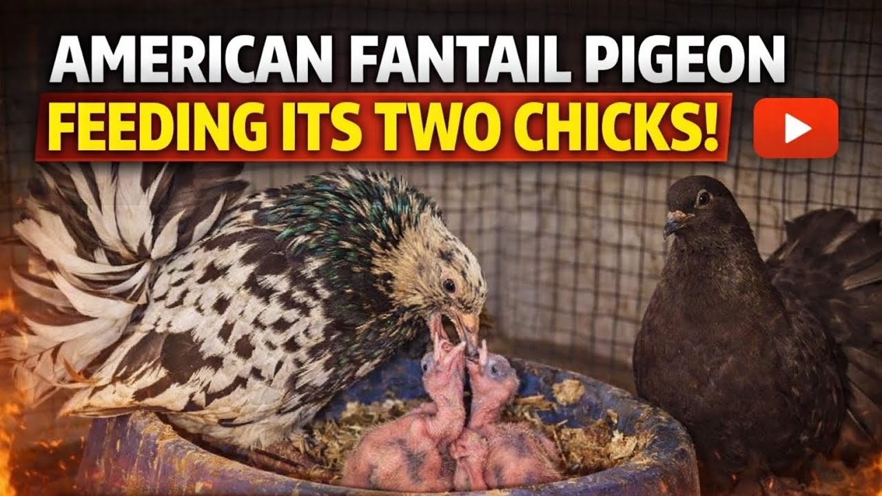 American Faintail Pigeon Feeding baby pigeon 