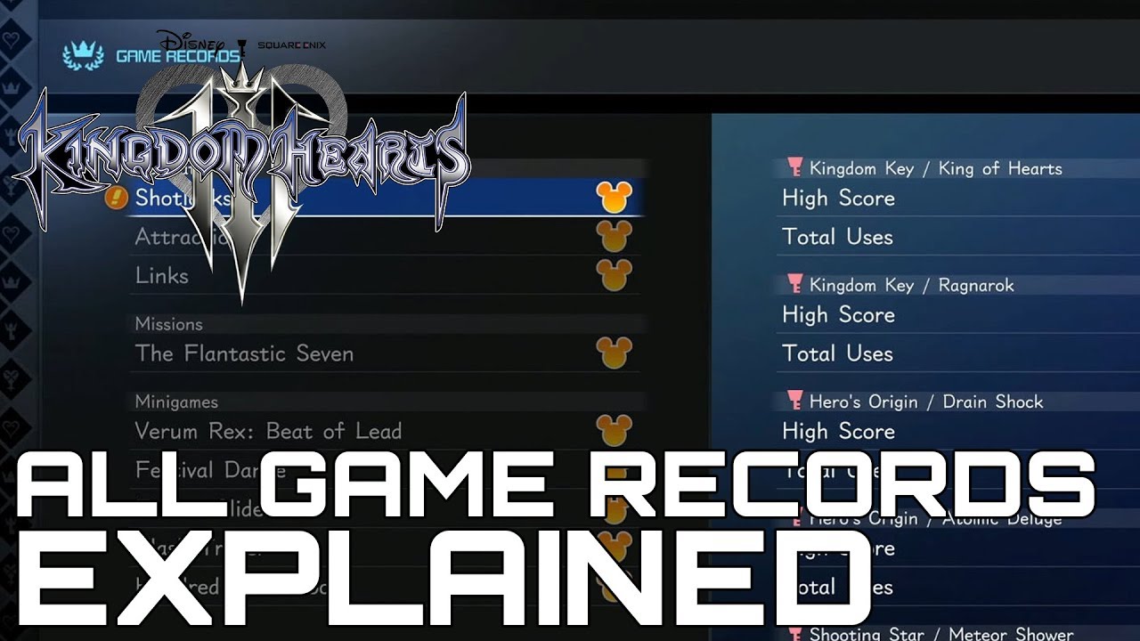 Kingdom Hearts 3 ALL GAME RECORDS LIST EXPLAINED (ONE FOR THE BOOKS TROPHY GUIDE)