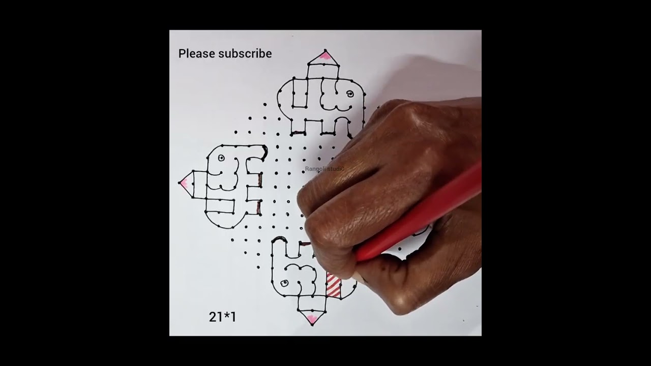 21*1 dots easy beautiful elephant rangoli 🐘Ugadi chukkla 🐘Shivaratri mugglu