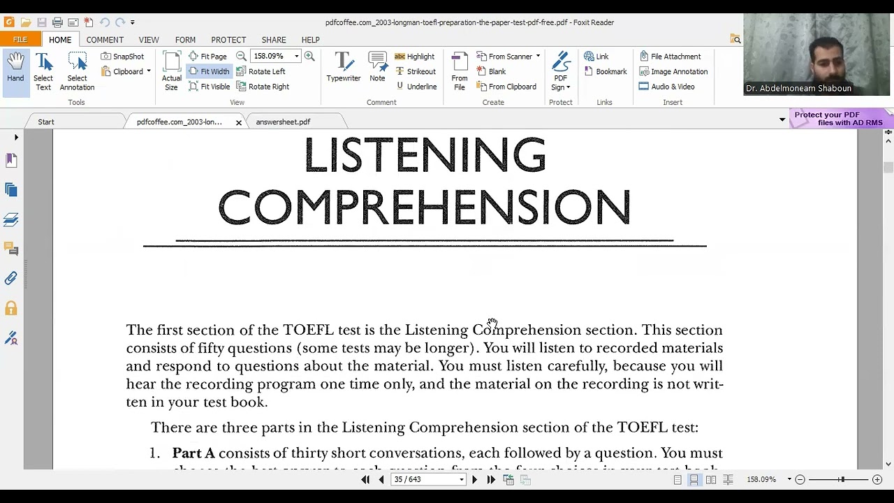 TOEFL: part A: Introduction توفل: مقدمة عن الجزء الاول من الاستماع
