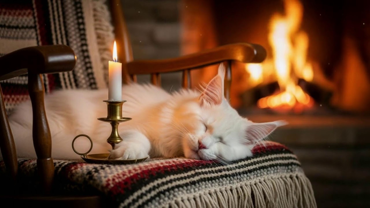 Stress Relief Cat Music 432Hz 😻 Cozy Fireplace Ambience For Peaceful Sleep, Comfort, And Healing
