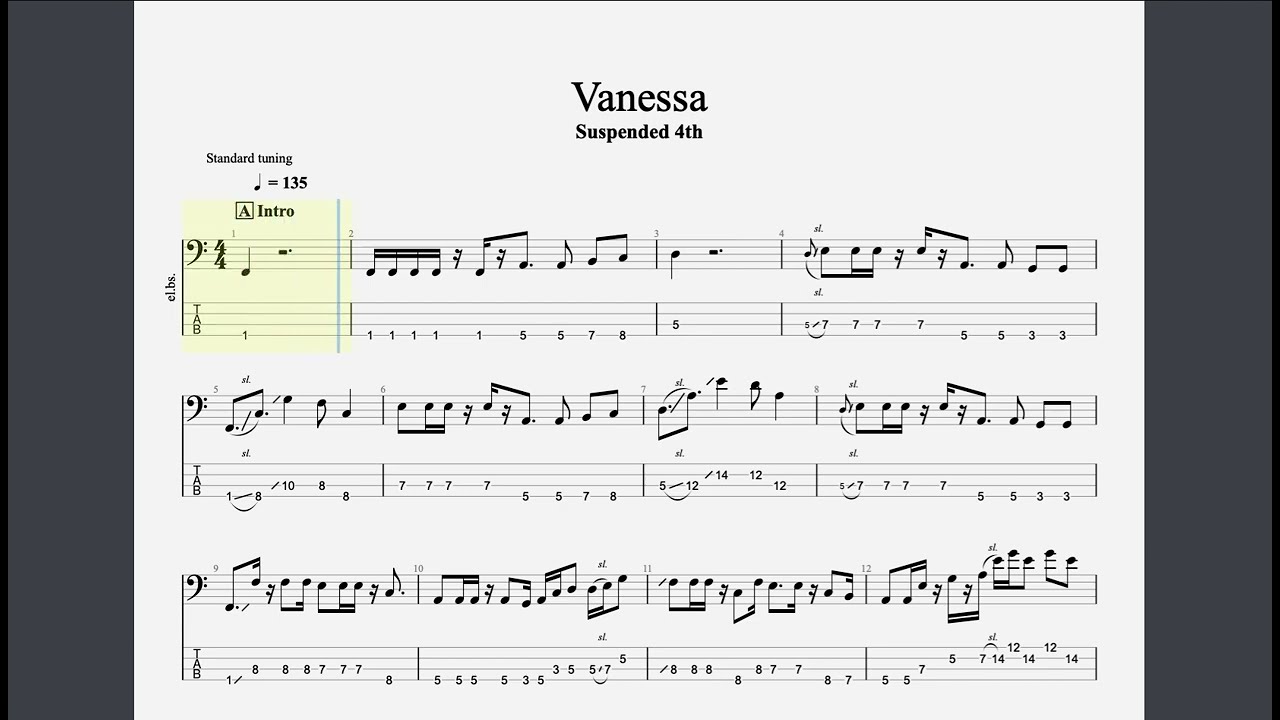 【Suspended 4th】Vanessa bass tab