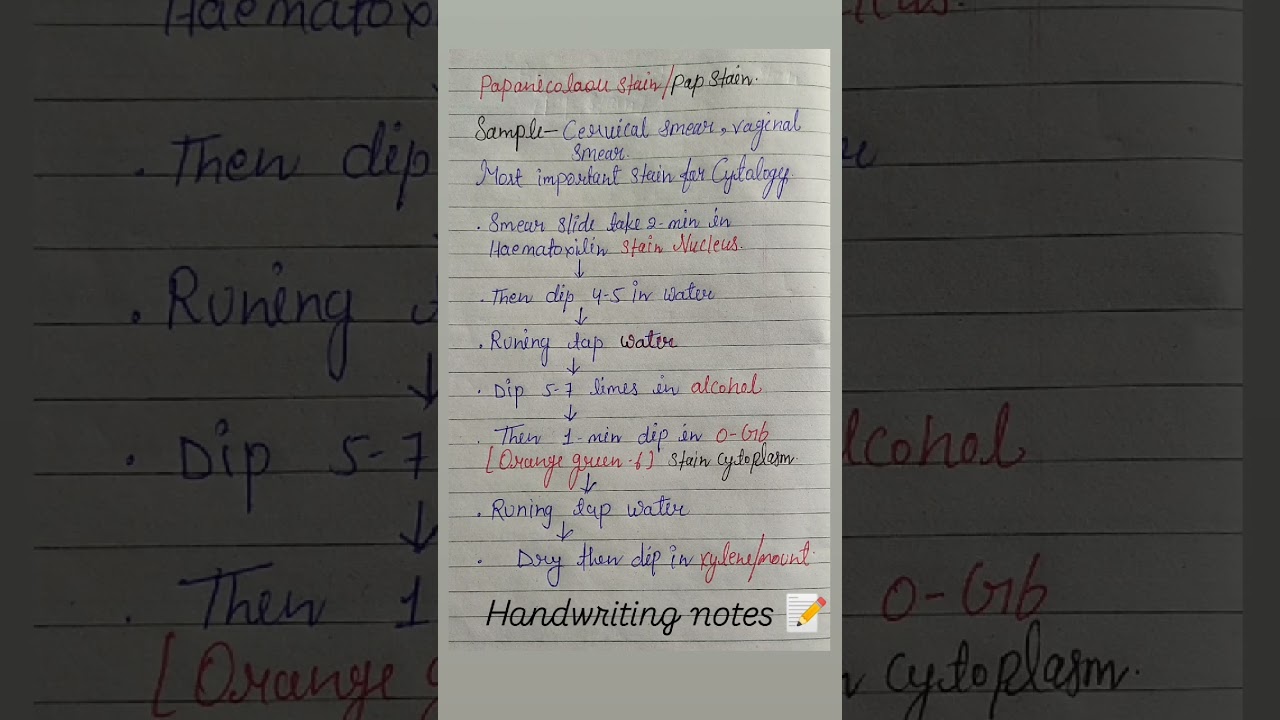 🔬Papanicolaou Stain (Pap Stain) | Cytology Practical🧪 Procedure | Handwritten Notes📝 #shorts #edit #