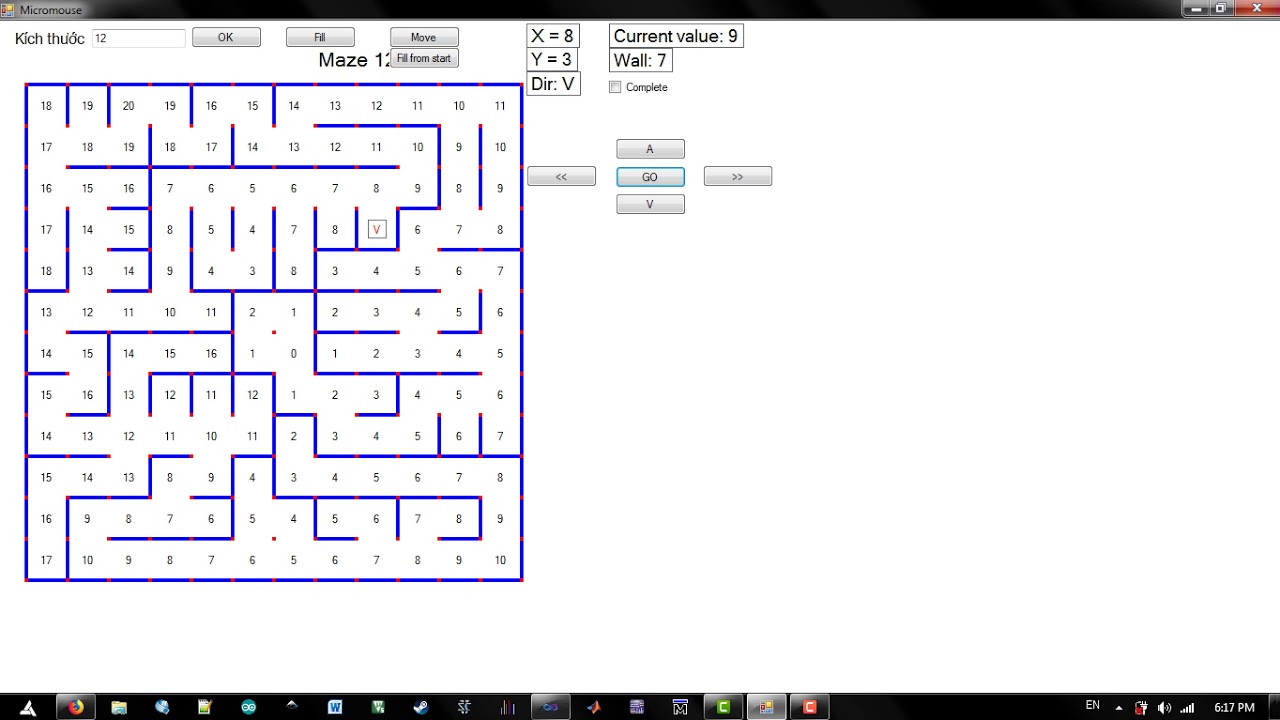 Flood fill algorithm for micromouse