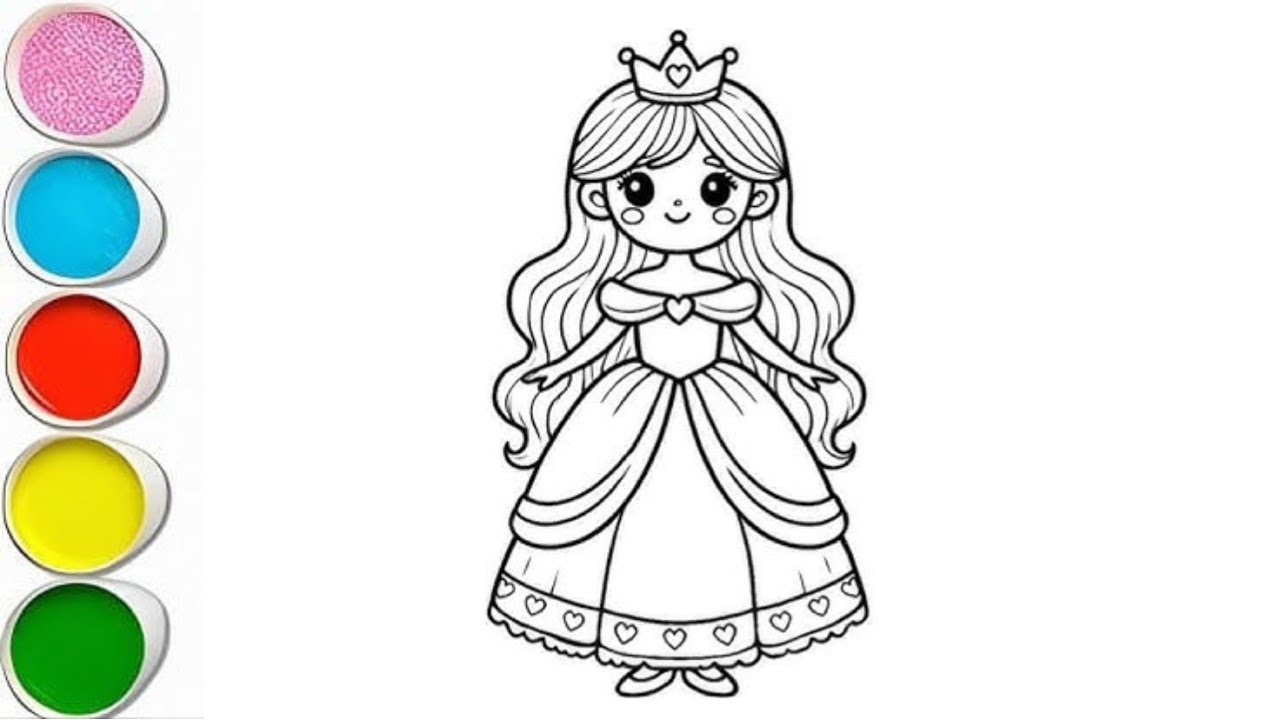 Cute Princess Drawing for Kids 👸 | Easy Princess Coloring for Children | Drawing for competition 
