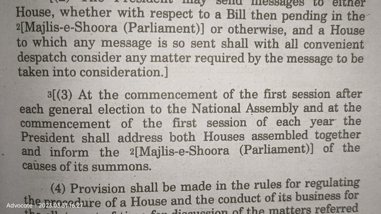 Address By President/Article 57. Right To Speak/ Article 58: Dissolution Of National Assembly