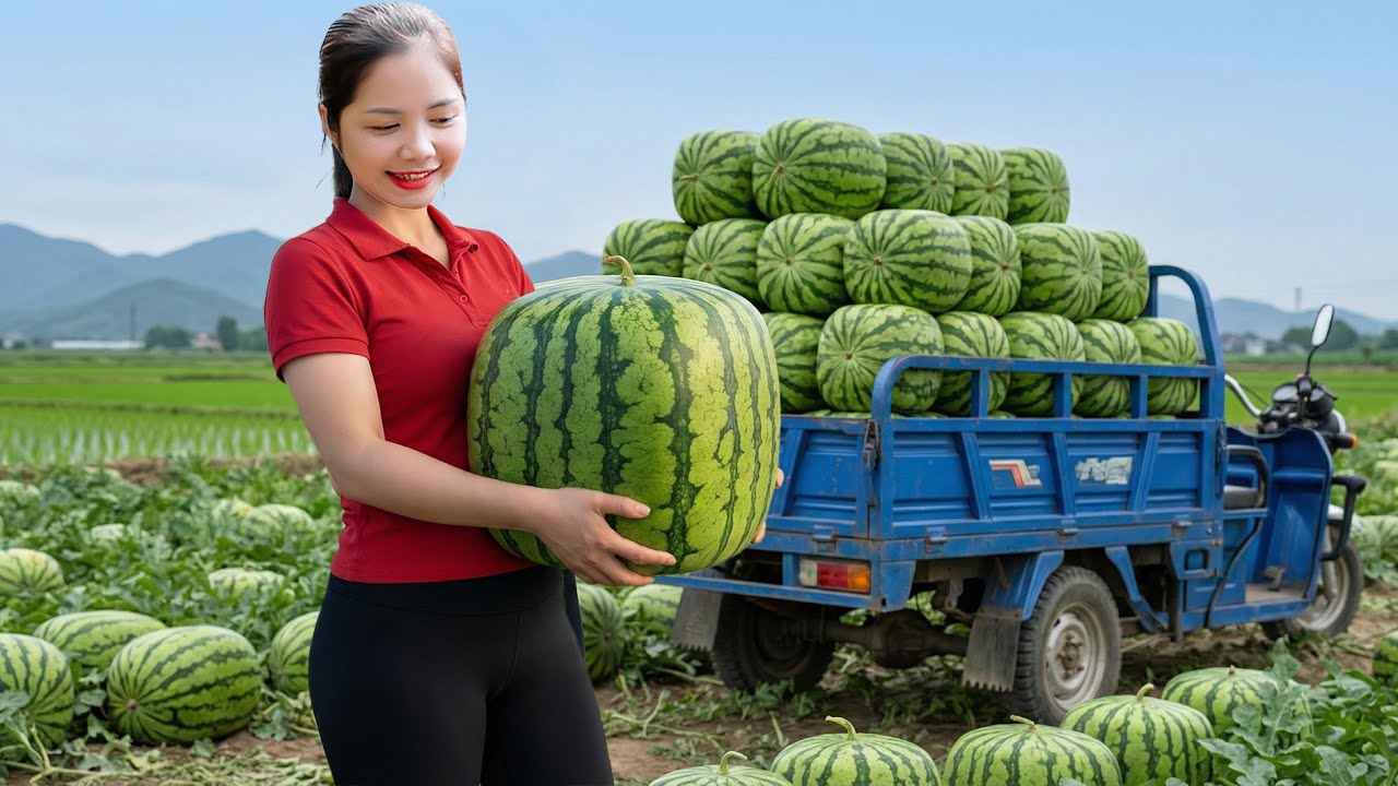 REWIND TIMELAPSE — Harvesting 1000+ Black Beauty Watermelon Goes To Market Sell, Guava Orchard Care