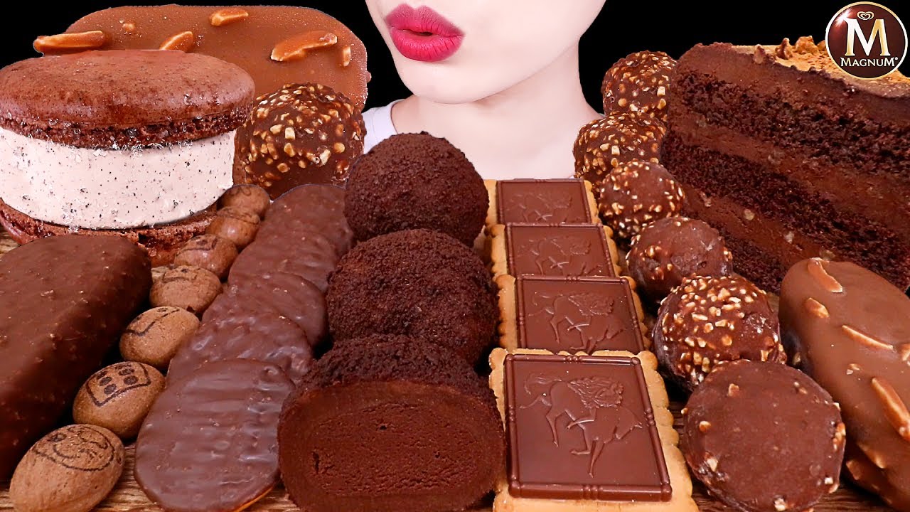 ASMR MUKBANG｜CHOCOLATE MAGNUM NUTELLA GODIVA RICE CAKES ICE CREAM 초코범벅찰떡 누텔라 매그넘 고디바 아이스크림 마카롱 케이크먹방