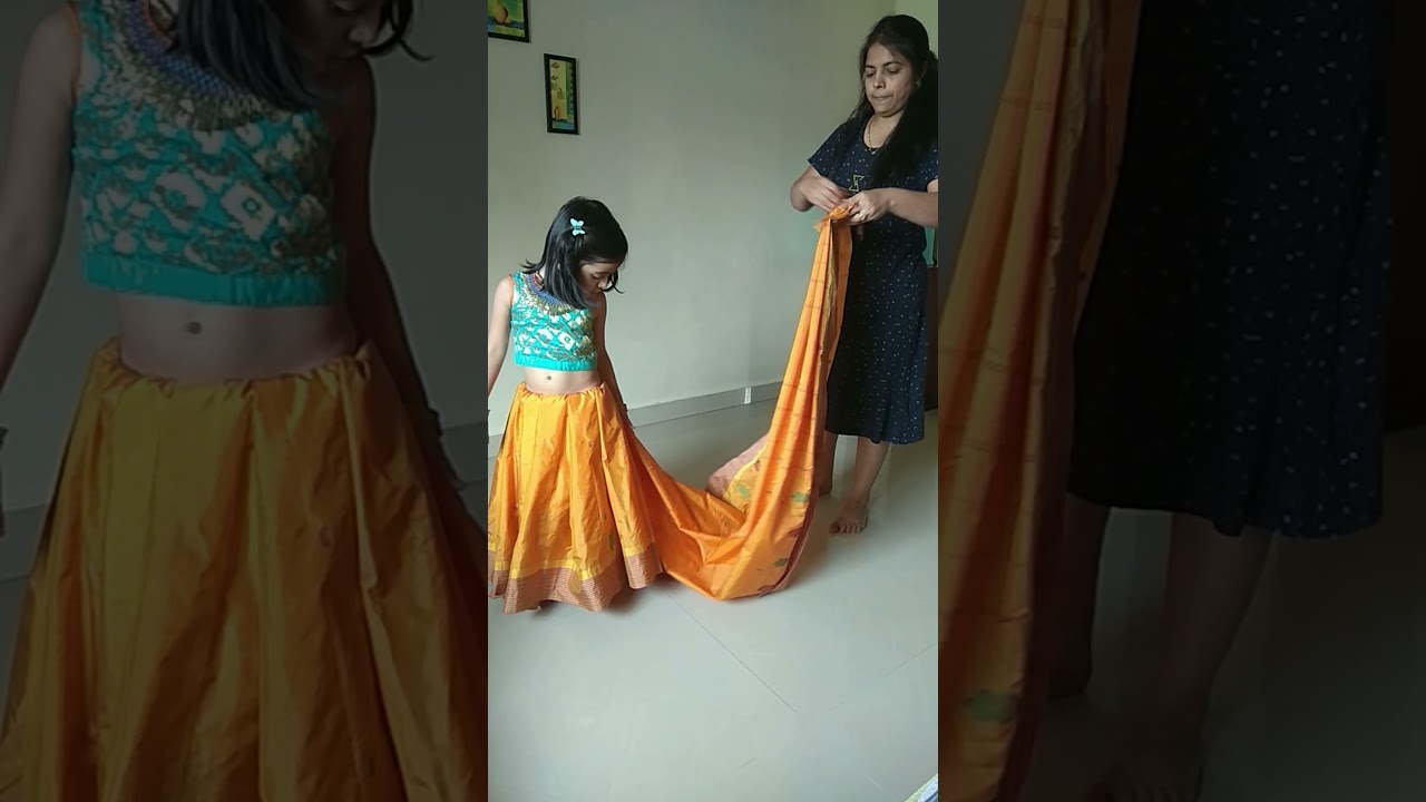 How to drape a saree in Lehenga style to small girl
