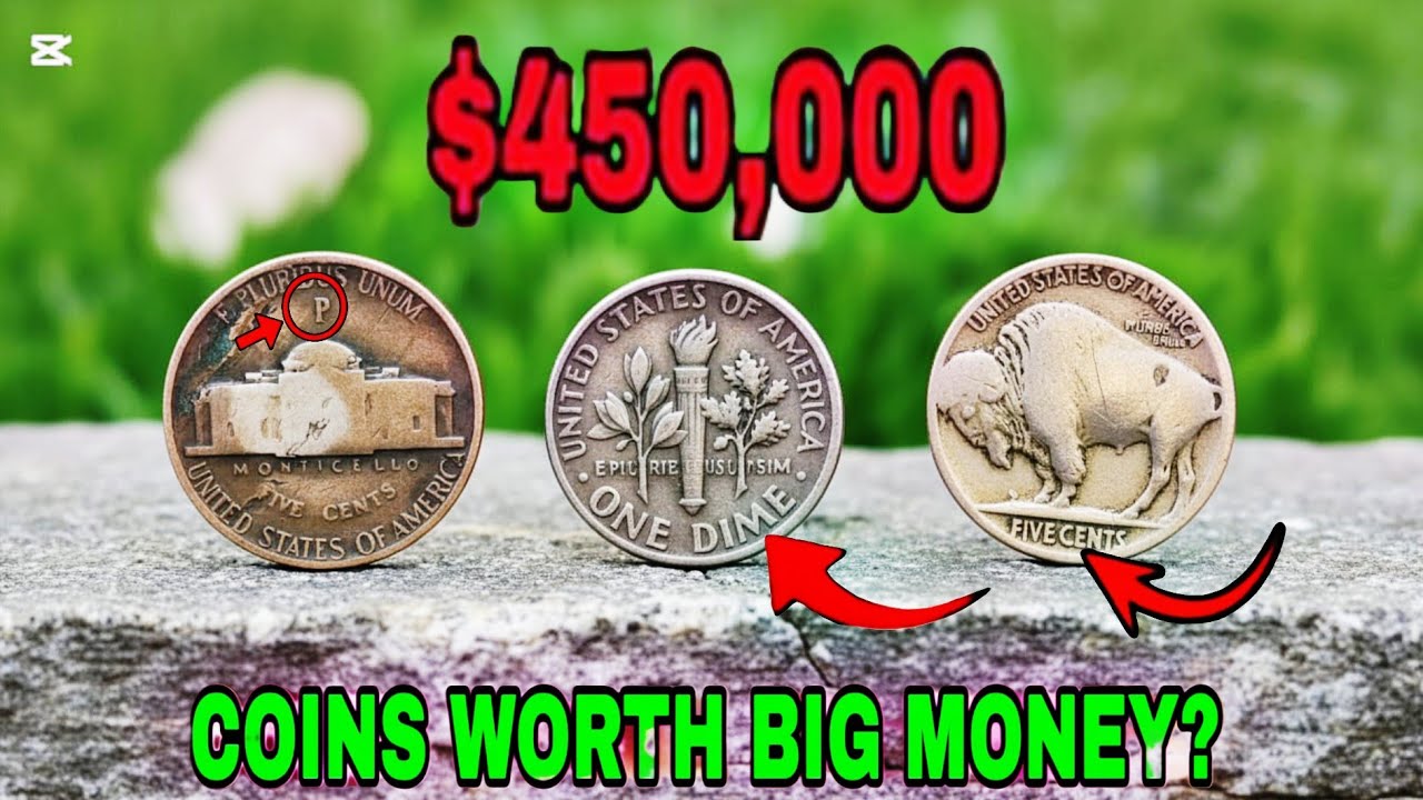 Old US Coins: Buffalo Nickel, Jefferson Nickel & One Dime