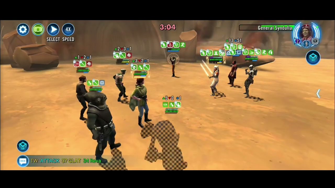 SWGOH&bull; TW&bull;Leia Jyn Adrad (+L12 FDC) vs GLAT oPSW oGendulla