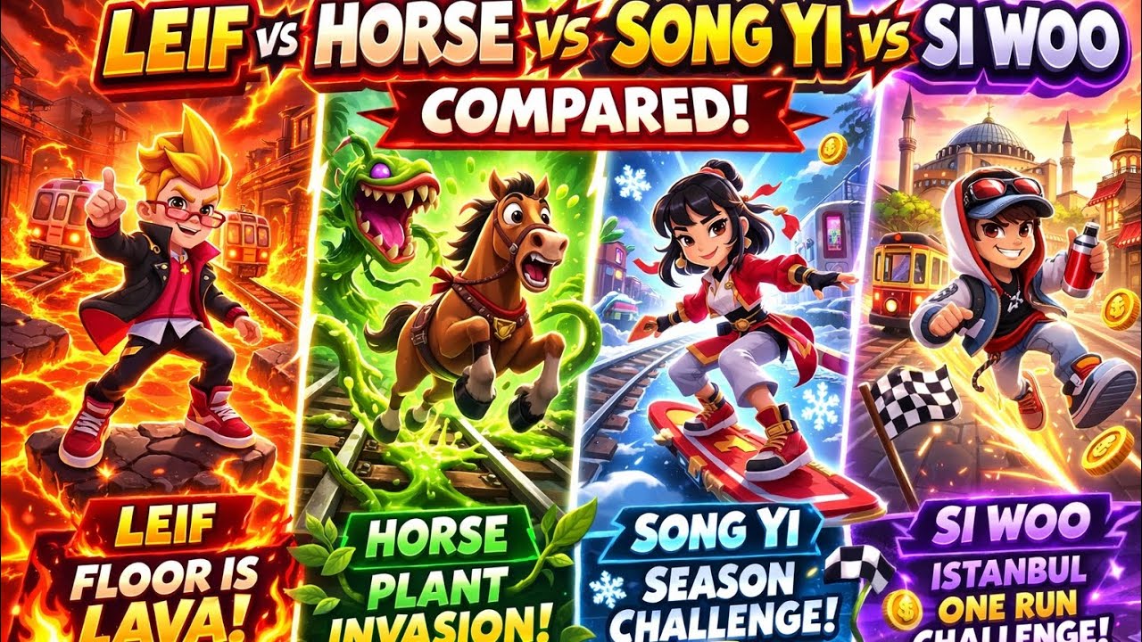 Who Is Best? LEIF 🆚️ HORSE 🆚️ SONG YI 🆚️ SI WOO #subwaysurfers #gaming #vs #comparison 