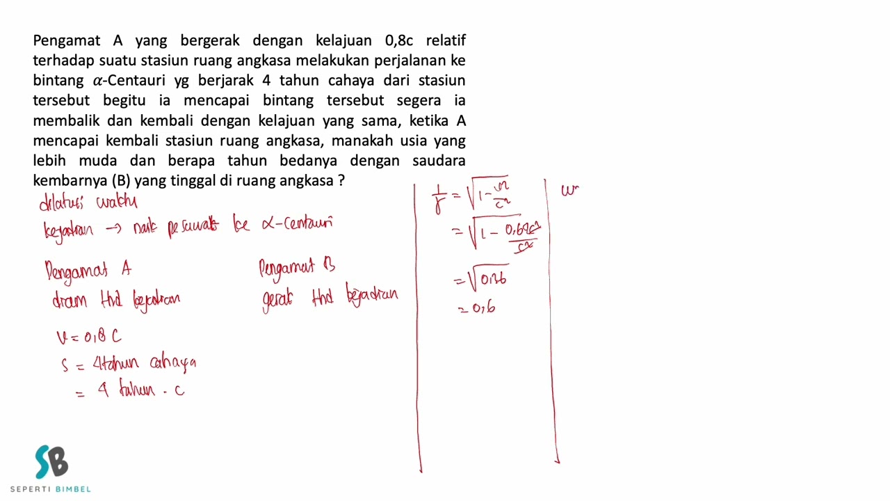 Pengamat A yang bergerak dengan kelajuan 0,8c relatif terhadap suatu stasiun ruang angkasa melakukan