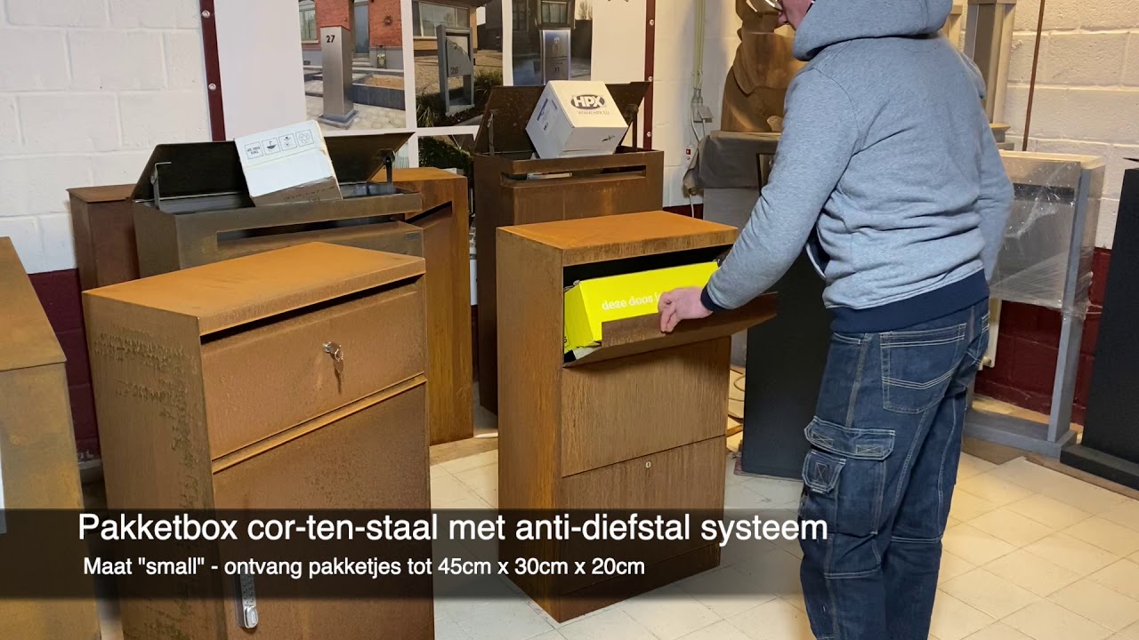 Brievenbus - pakjesbussen in cor-tenstaal met inworp en deur vooraan. Belgische topkwaliteit!