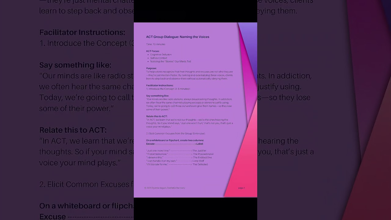 Addiction Excuses Group Therapy Activity - therapist Worksheets & Tools for ACT counselors