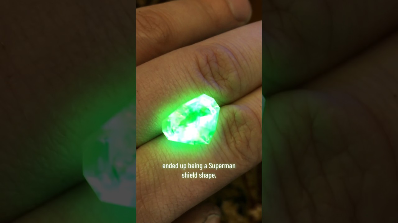 Cutting a glowing ☢️ Radioactive Gemstone into a Superman Shield Shape! #gemstone #art #glow #opal