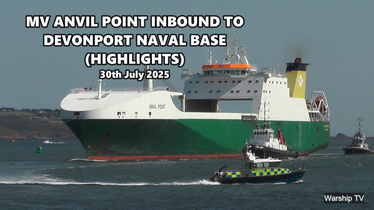 MOD VESSEL MV ANVIL POINT ENTERS DEVONPORT NAVAL BASE AT MUTTON COVE 30- 7-25 (HIGHLIGHTS)