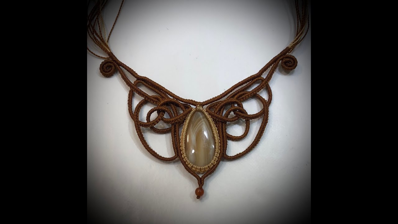 Diseño Ondas Montadas Collar de Macrame con Piedra Agata #6