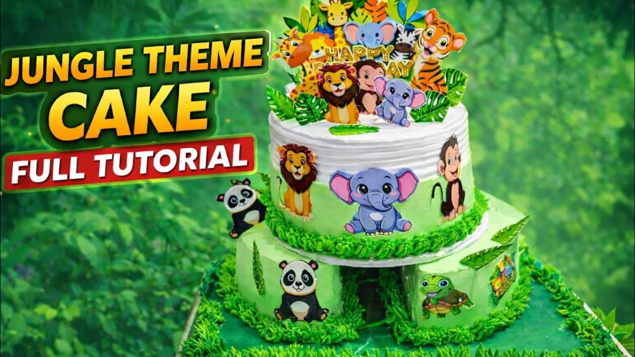 Jungle Safari Theme Birthday Cake full tutorial this video made by 