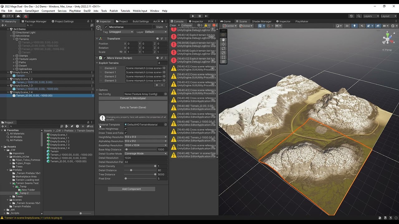 MicroVerse Setup for Dynamically Loading Terrain Scenes without Seam Gaps