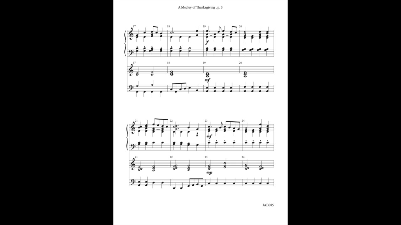 JAB084/JAB085 Come, Ring Thanks for 2 oct. of handbells and opt. piano accomp. by John A. Behnke.