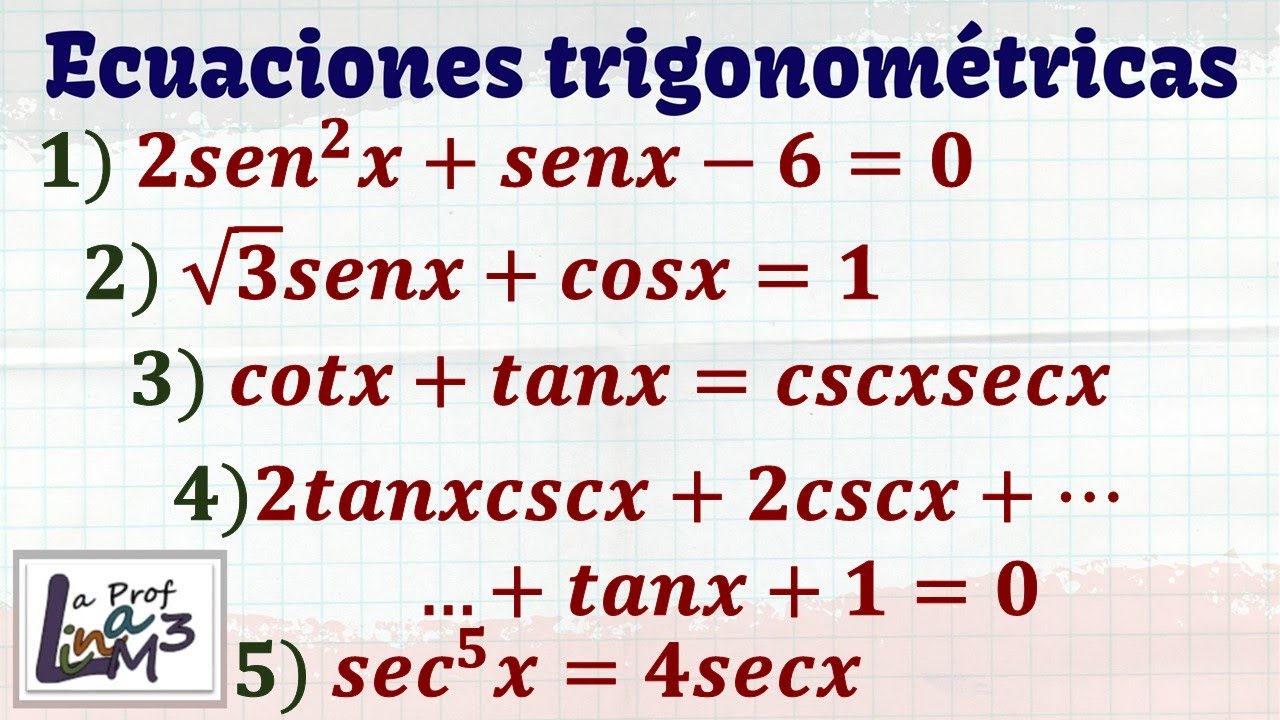 5 ejercicios de ecuaciones trigonométricas | La Prof Lina M3