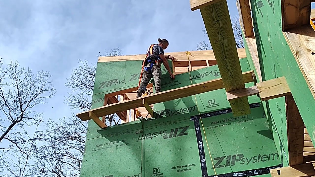 Solo House Build Ep.34: Zip System sheathing (solo installation with some tall walls)