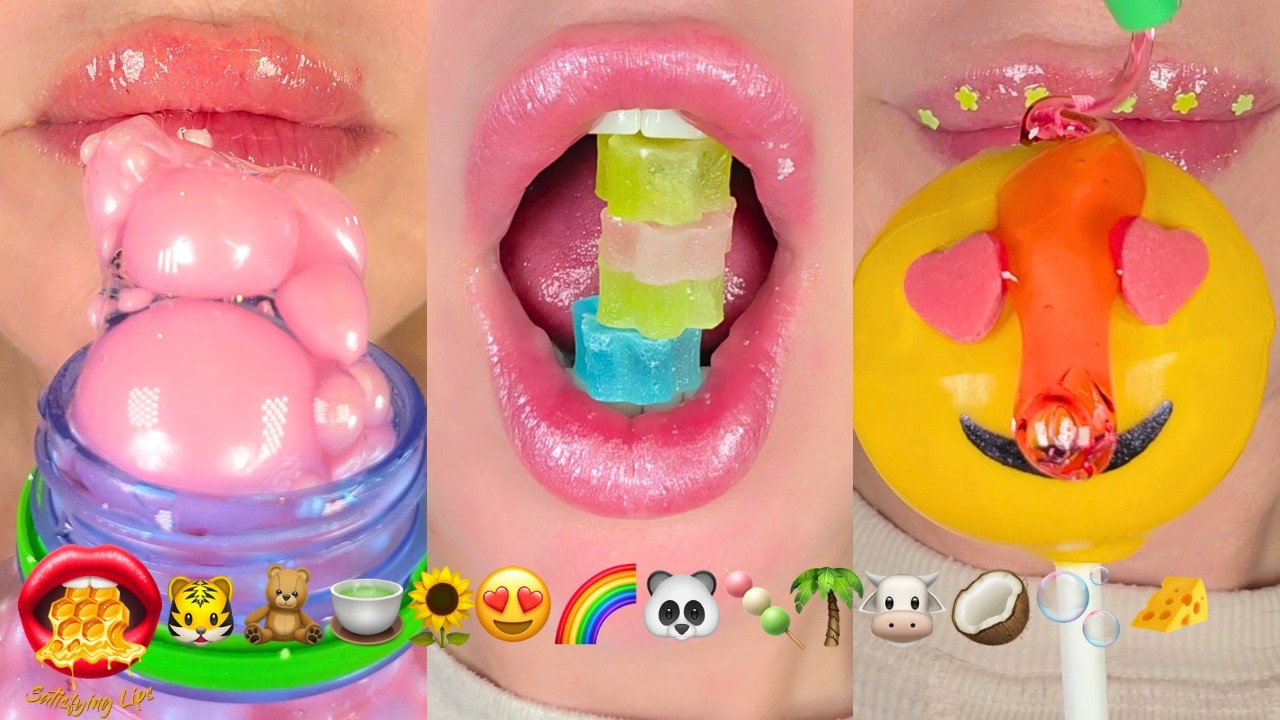 MOST SATISFYING! ASMR Eating Emoji Food Challenge frozen Honey Wax Candy