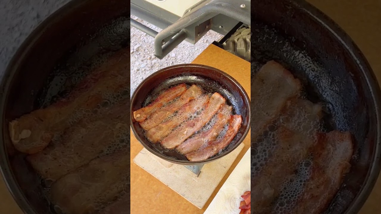 Wilderness fishing + bacon, eggs, and pancakes! #bushcraftcamping #outdoorgear