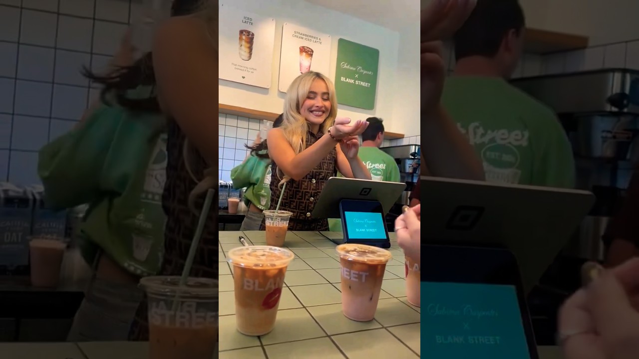 Sabrina Carpenter serving Espresso as a barista at coffee shop ☕️😂 #shorts