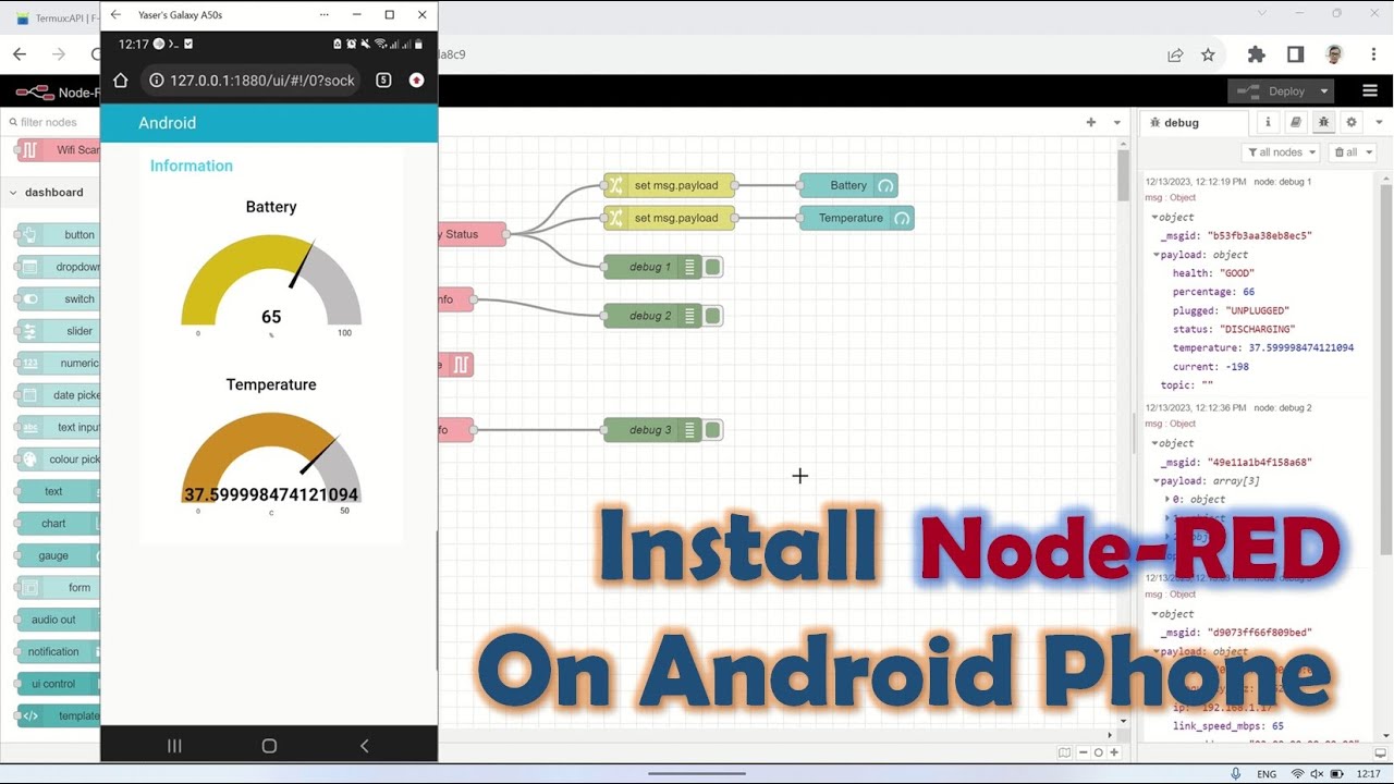 Install Node RED on Android, and Test Termux-API Node (Get Battery Information)