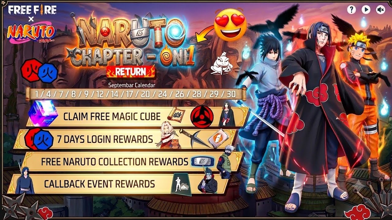 NARUTO CHAPTER 1🔥 RETURN 100% CONFIRM || Naruto Chapter 1 All Free Items || Free Fire New Event🤩 