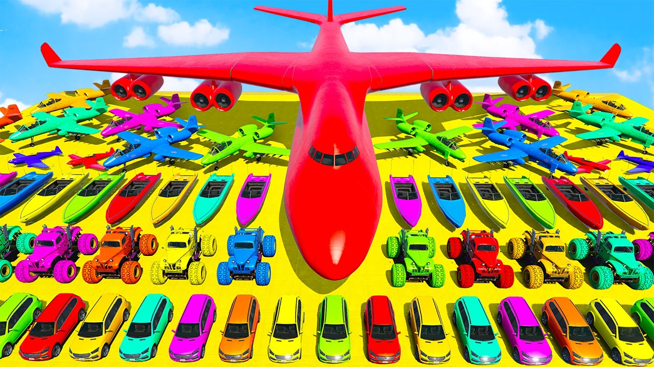 GTA V SPIDER-MAN 2🏎️ New Crazy Car Racing Challenge Friends With Super Car Motorcycle Plane and Boat