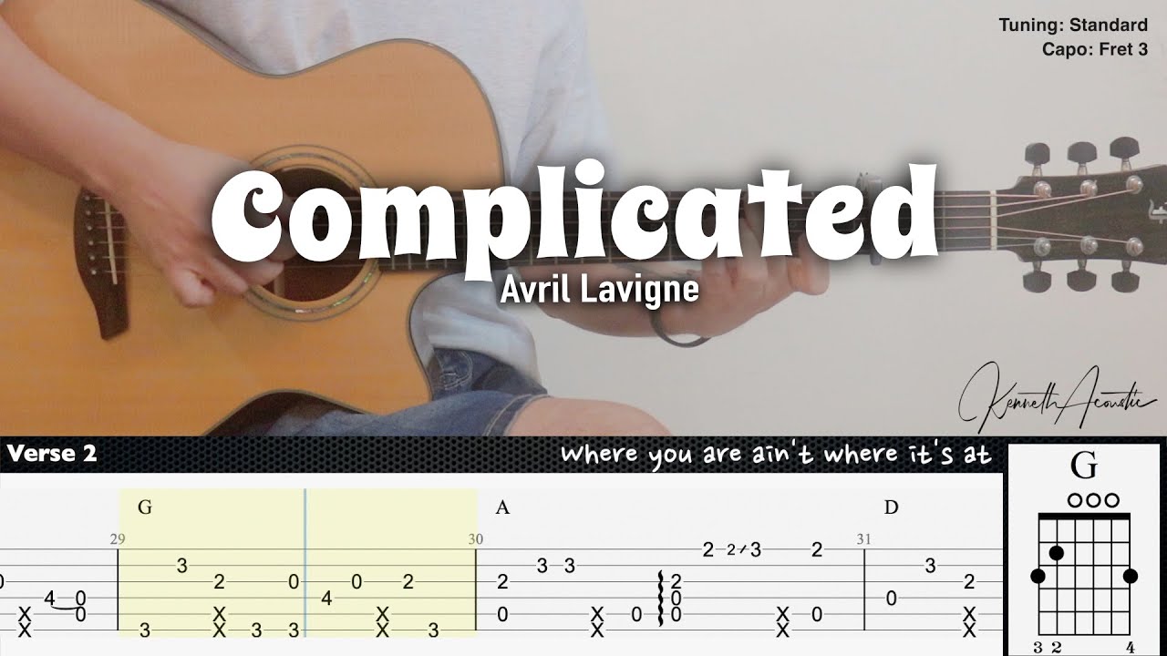 Complicated - Avril Lavigne | Fingerstyle Guitar | TAB + Chords + Lyrics