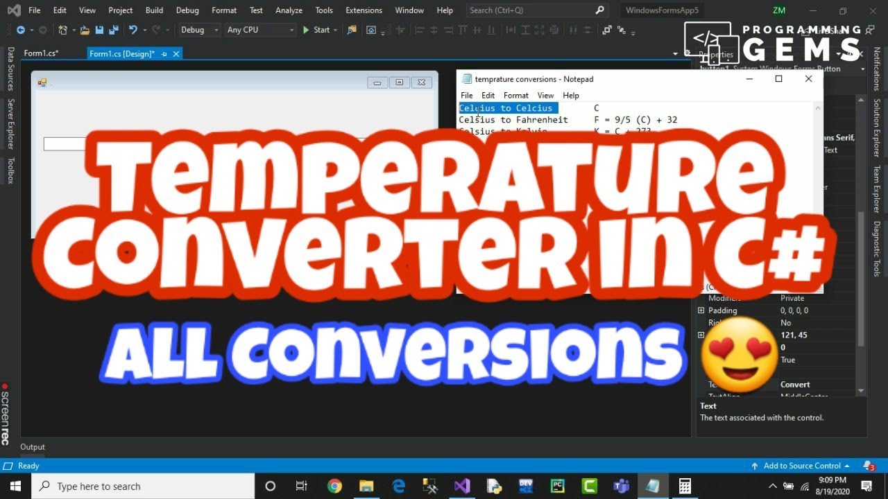 Temperature Converter in C# | All Conversions | Programming Gems