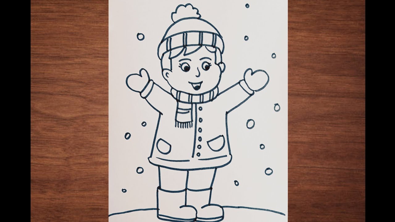 How to draw a boy wearing winter clothes // easy little boy drawing // winter season drawing