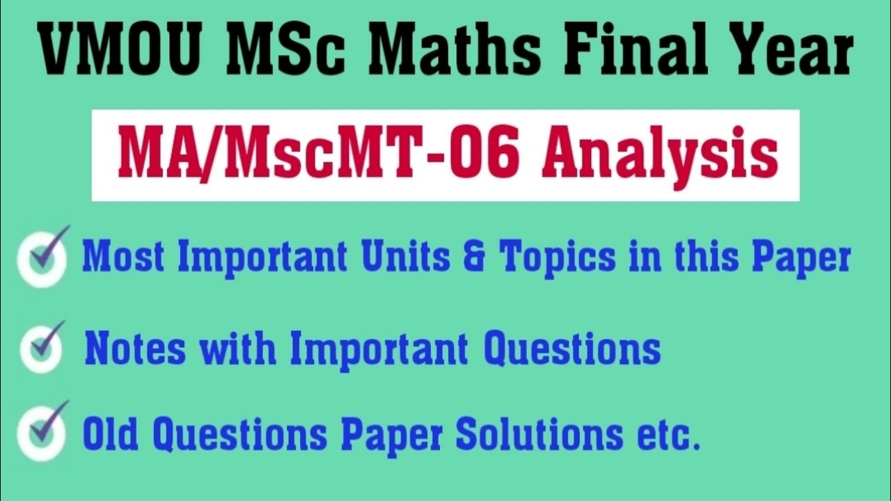 Exam Strategy MA/MscMT06 ll VMOU MSc Maths Final Year important unit and Questions ll VMOU MSc Maths