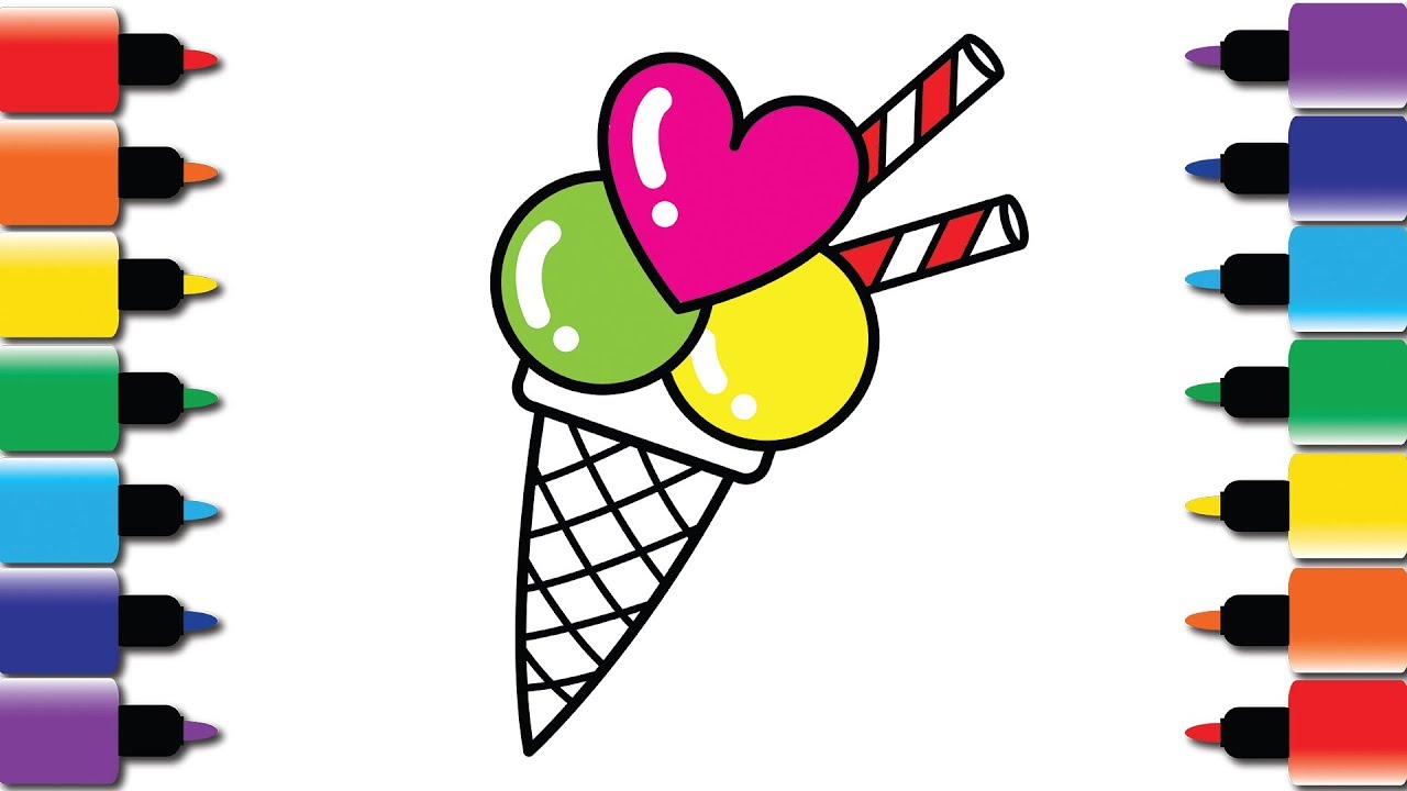 How to draw Heart Ice cream - Drawing and Colouring book for kids fun