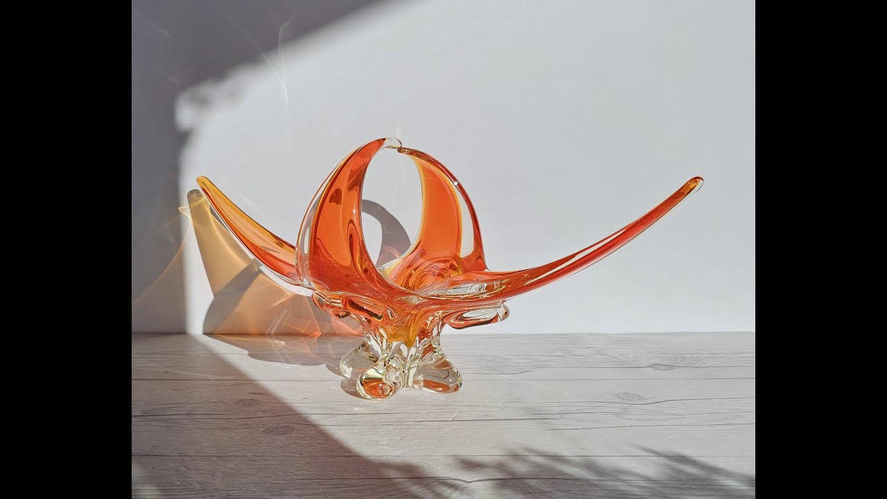 Chalet Glassworks Handblown Tangelo Splash Statement Centrepiece Art Glass Dish, Canadian, 1960-70s