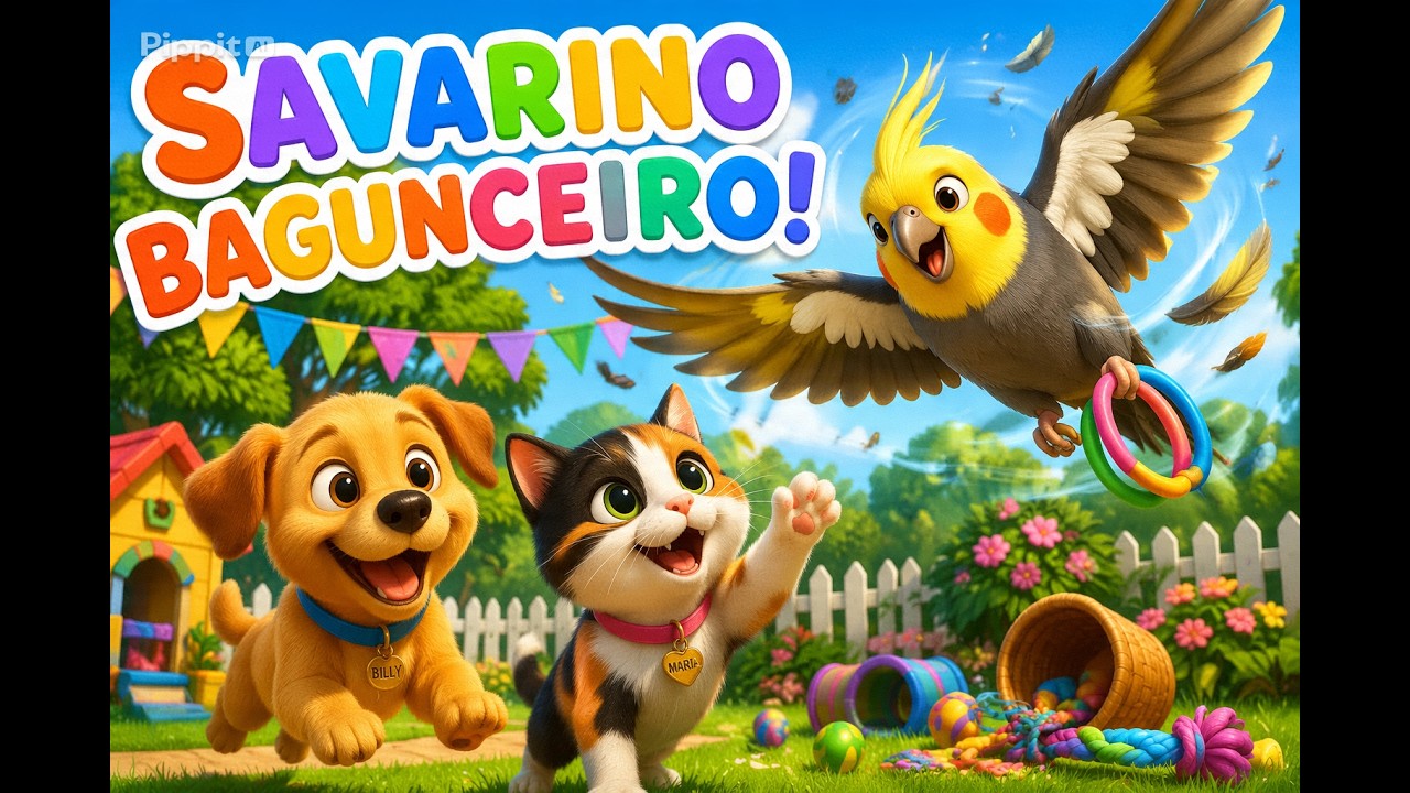 🎵 Savarino Bagunceiro | Música Infantil Divertida com a Gata Maria e o Cachorro Bili! 🐦🐱🐶✨-